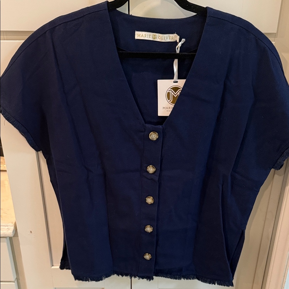 Marie Oliver Deep Blue Button-Down Blouse